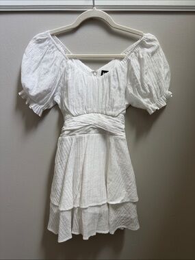 Girls Katie J NYC White Puff-Sleeve Tiered Dress Size 12